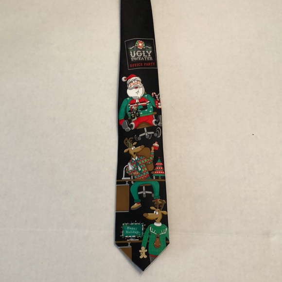 Hallmark Ugly Sweater Office Party Christmas Necktie Santa Reindeer - Picture 1 of 4